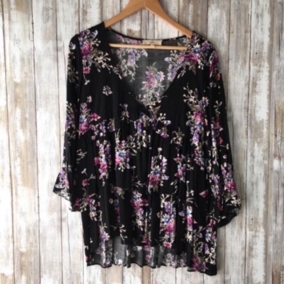 entro Tops - Entro Black Floral Blouse